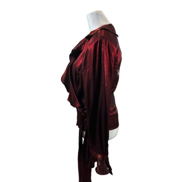 Ladies Xscape Lawrence Kurtz Black and Red Ruffle Collar Wrap Jacket Size 14 - Picture 4 of 11